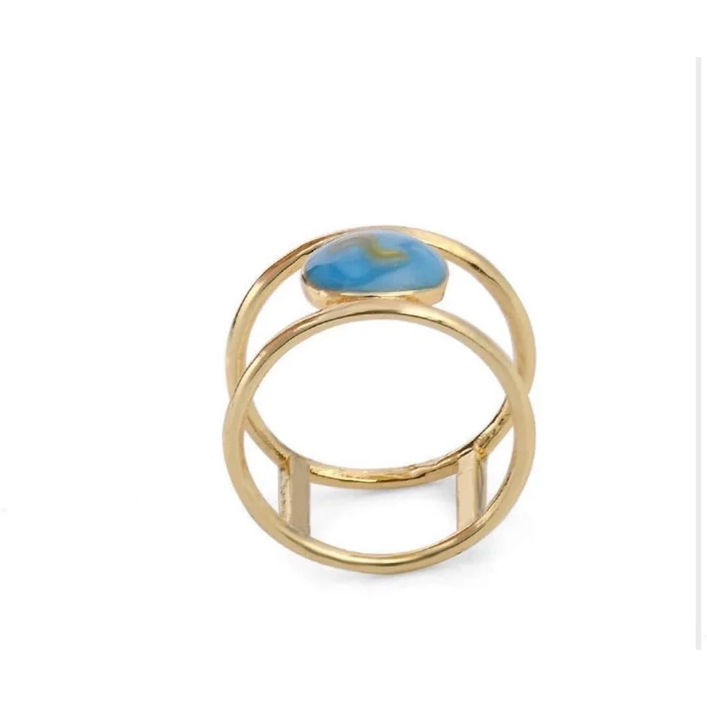 New Women's Large Turquoise Gold Filled‎ Ring, Bar Band, Size 5, Jewelry